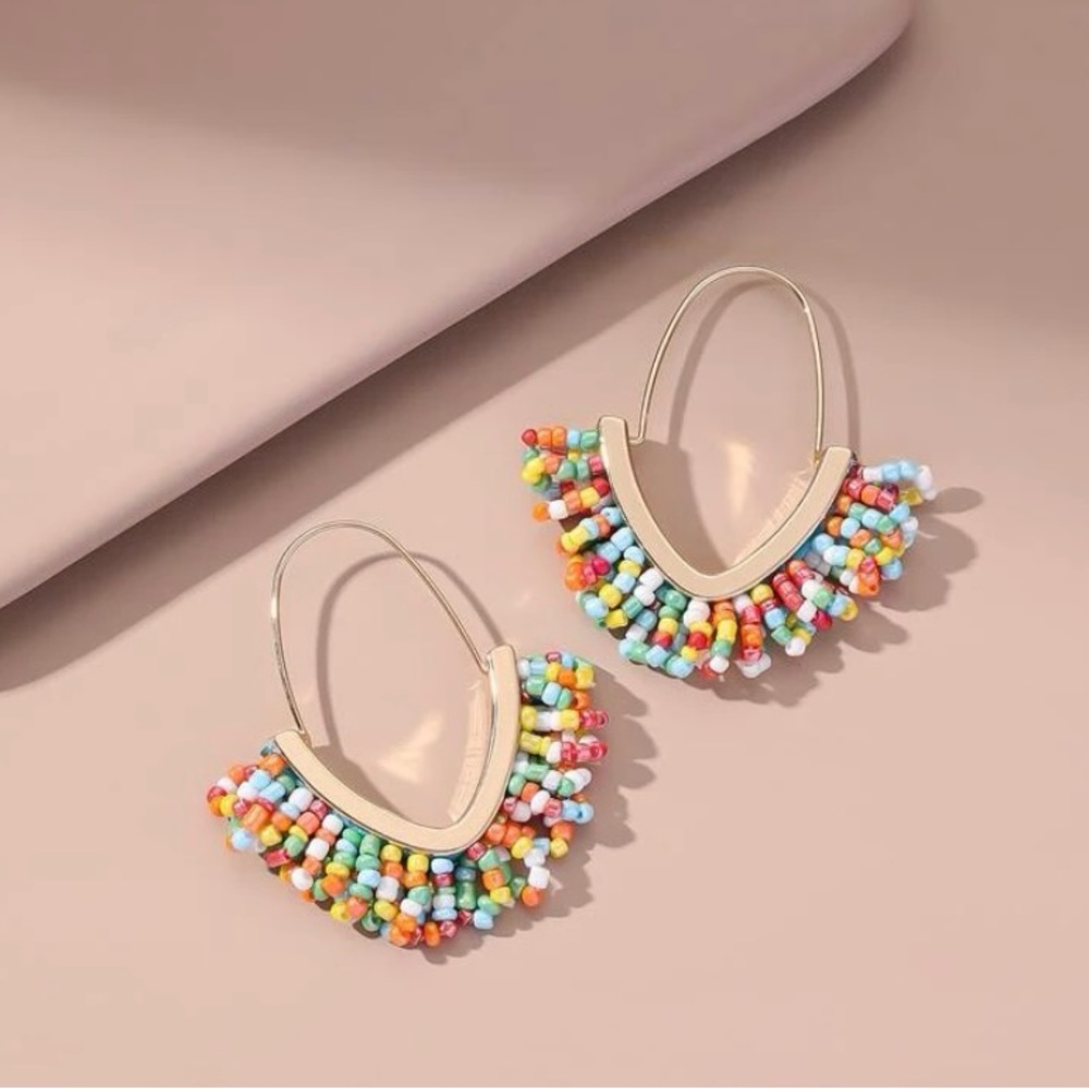 NWOT Beaded Tassel Hoop Earrings